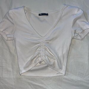 Zara White Ruched Crop Top